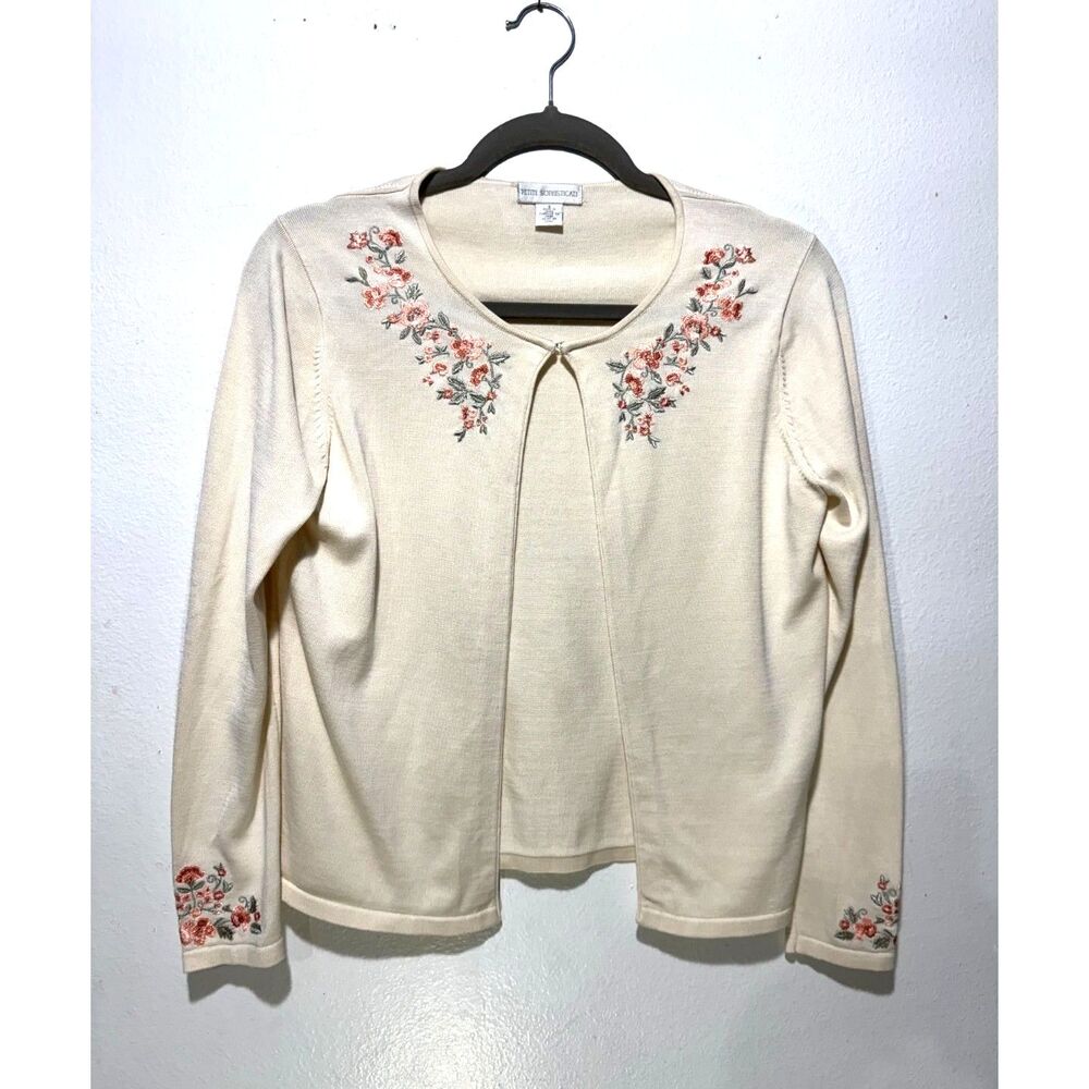 Petite Sophisticate silk blend sweater cardigan VTG embroidered cottage womenS